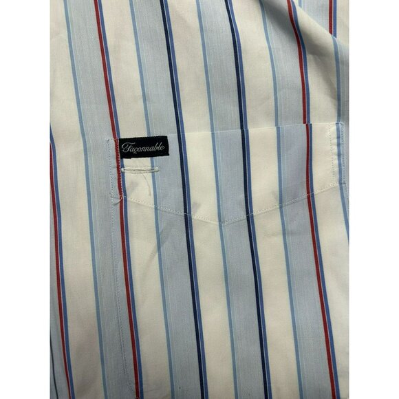 Faconnable Men's Striped Button-Down Shirt L White Blue Red Made in USA - Picture 2 of 5